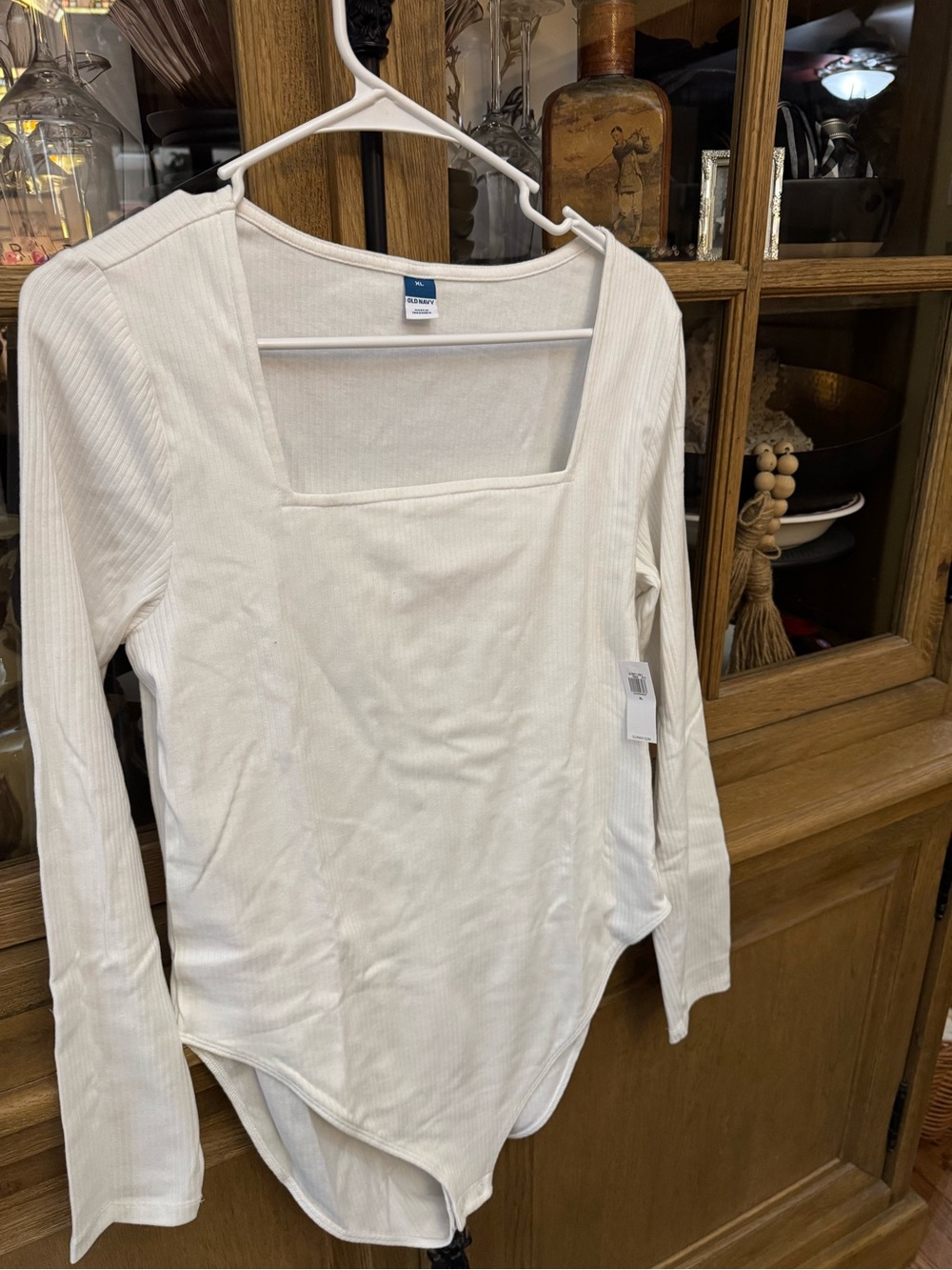 Old Navy White Ribbed Square-Neck Long Sleeve Bodysuit